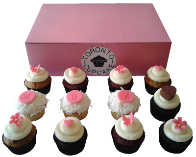 Mother's Day Toronto Cupcakes Mother's Day Dozen - A beautiful selection with hearts, butterflies, and 'MOM' embossed discs